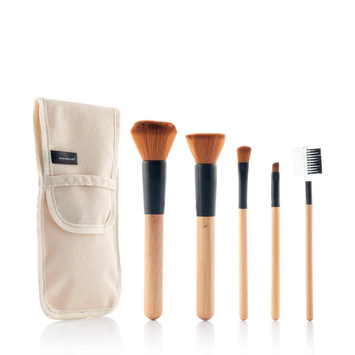 Set of Wooden Make-up Brushes with Carry Case Miset InnovaGoods 5 Pieces